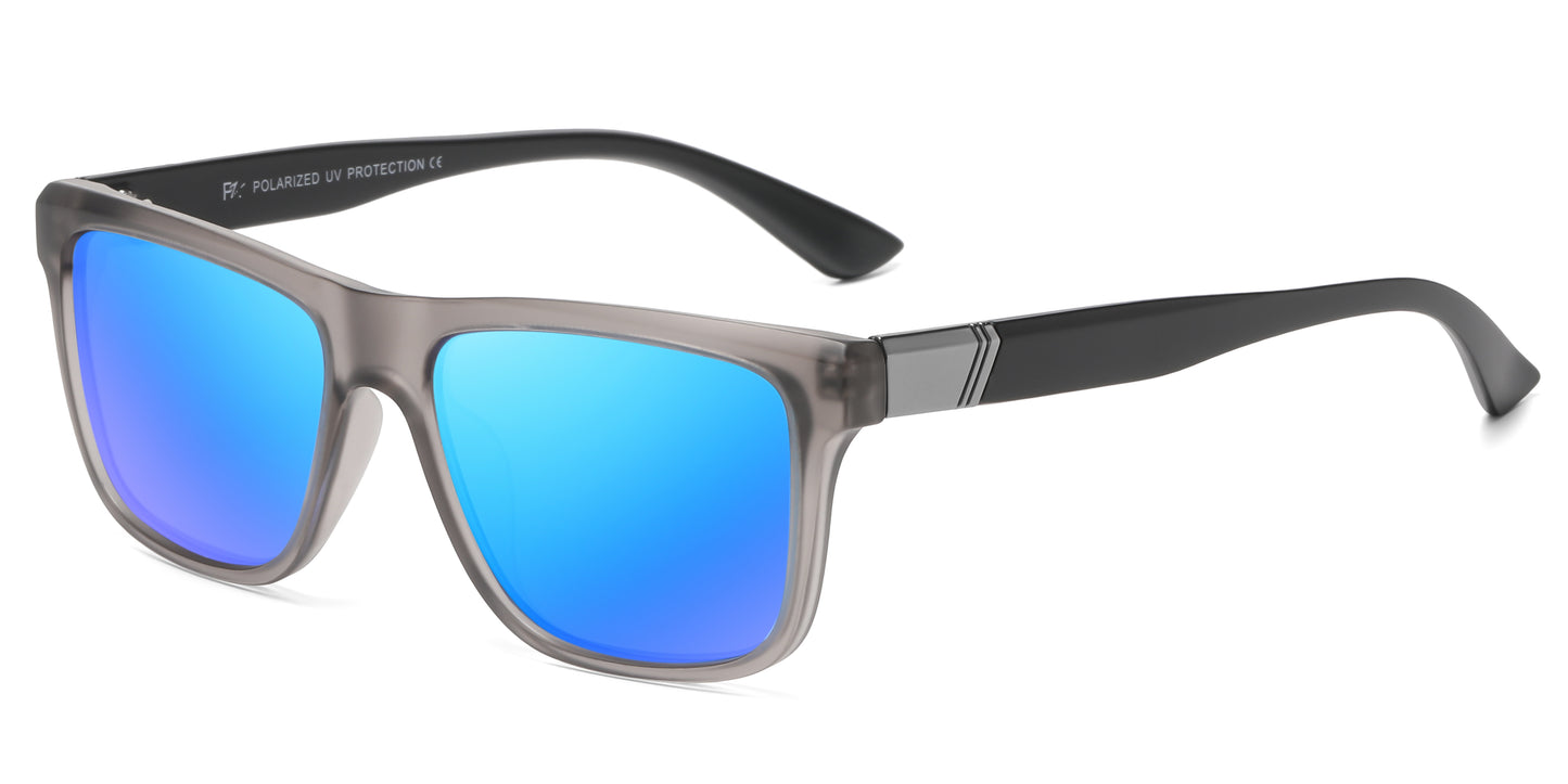 PL 5319 - Rectangular Men Sport Polarized Plastic Sunglasses with Color Mirror Lens