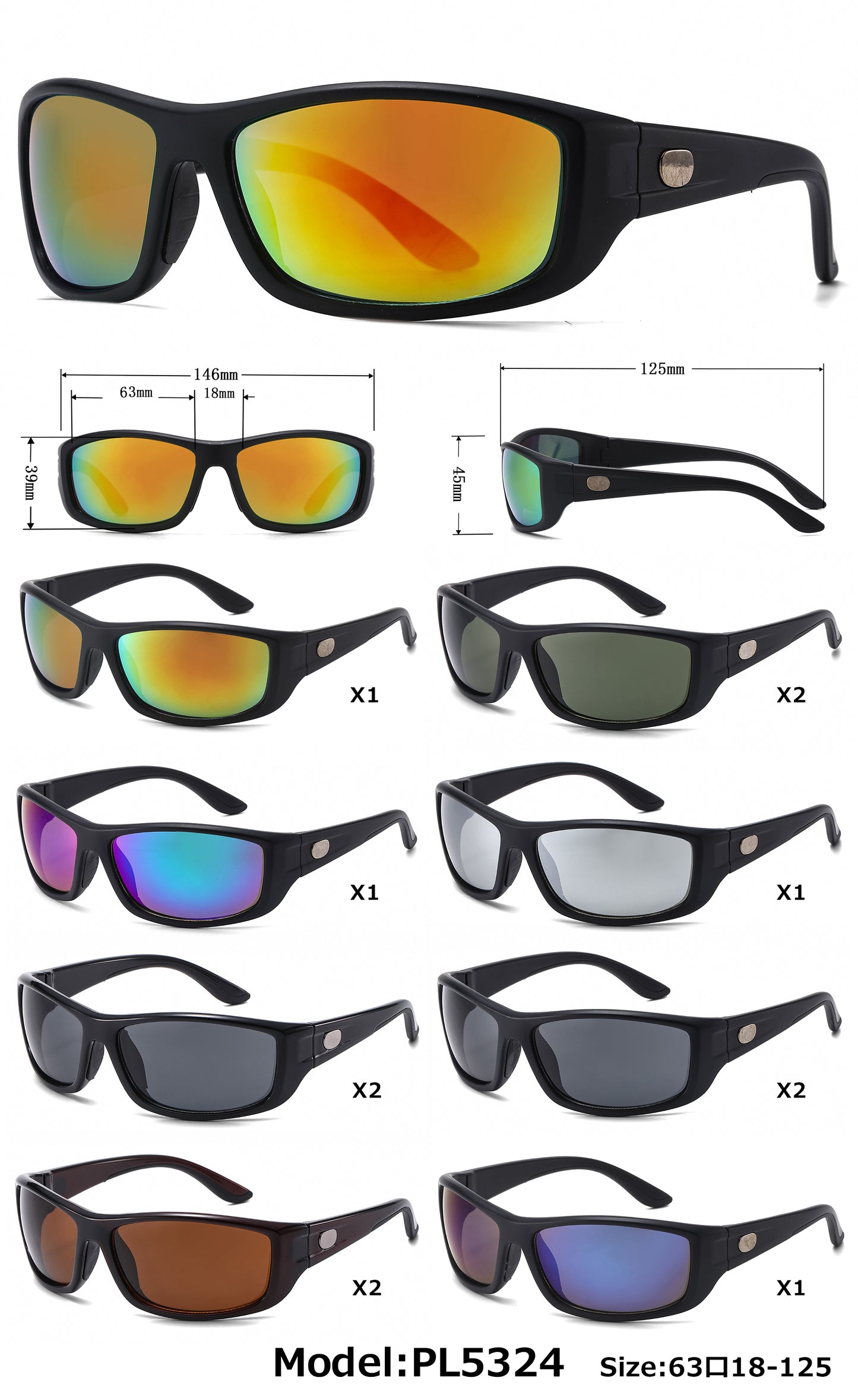 PL 5324 - Polarized Men Rectangular Sport Plastic Sunglasses