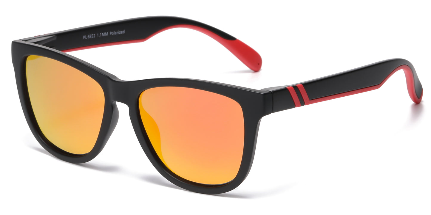 PL 6852 - Classic Polarized Sport with Color Mirror Lens Plastic Sunglasses