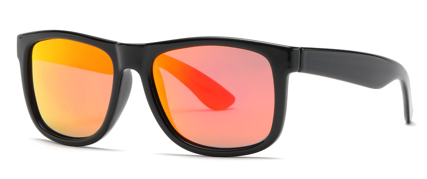 PL 7619 Shinny Black RVC - Classic Square Sports Plastic Polarized Sunglasses with Color Mirror Lens