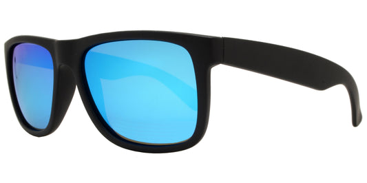 7619 Black Matte RV - Classic Sport Matt Black Plastic Sunglasses with Color Mirror Lens