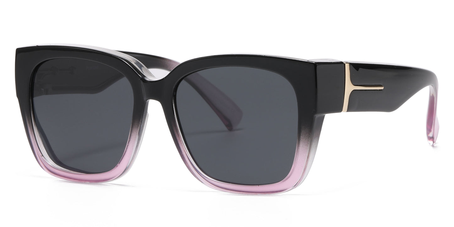 PL 8142 - Cover Over Polarized Women Square Plastic Sunglasses
