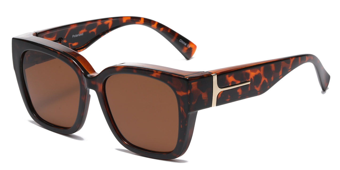 PL 8142 - Cover Over Polarized Women Square Plastic Sunglasses