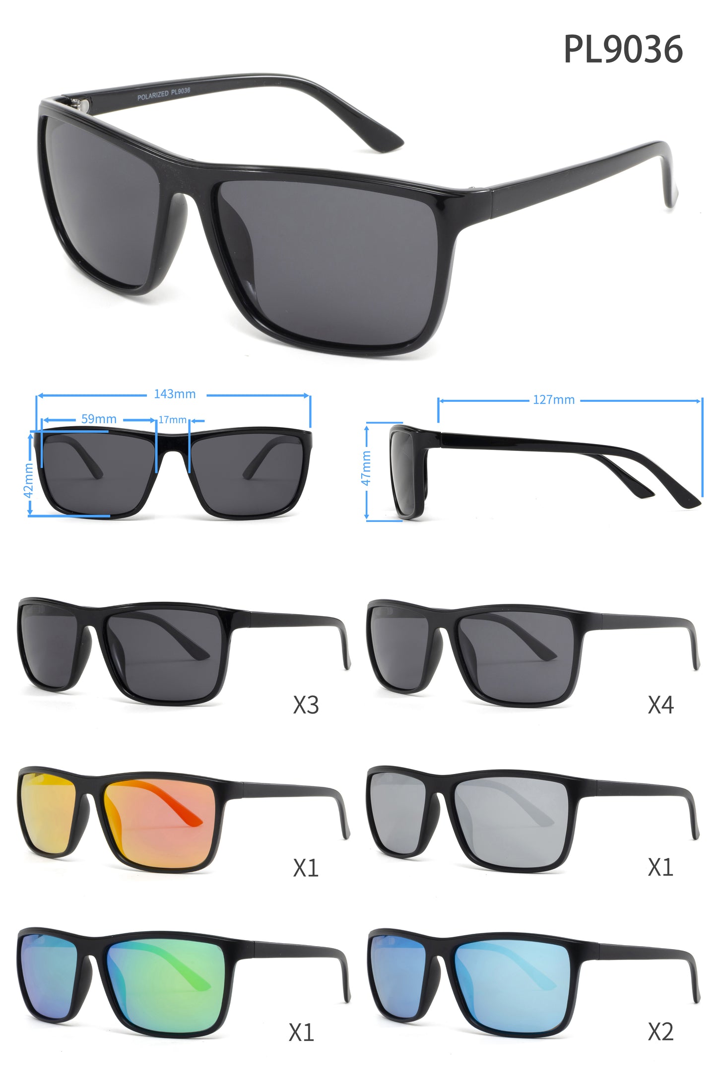 PL 9036 - Polarized Rectangular Plastic Sunglasses