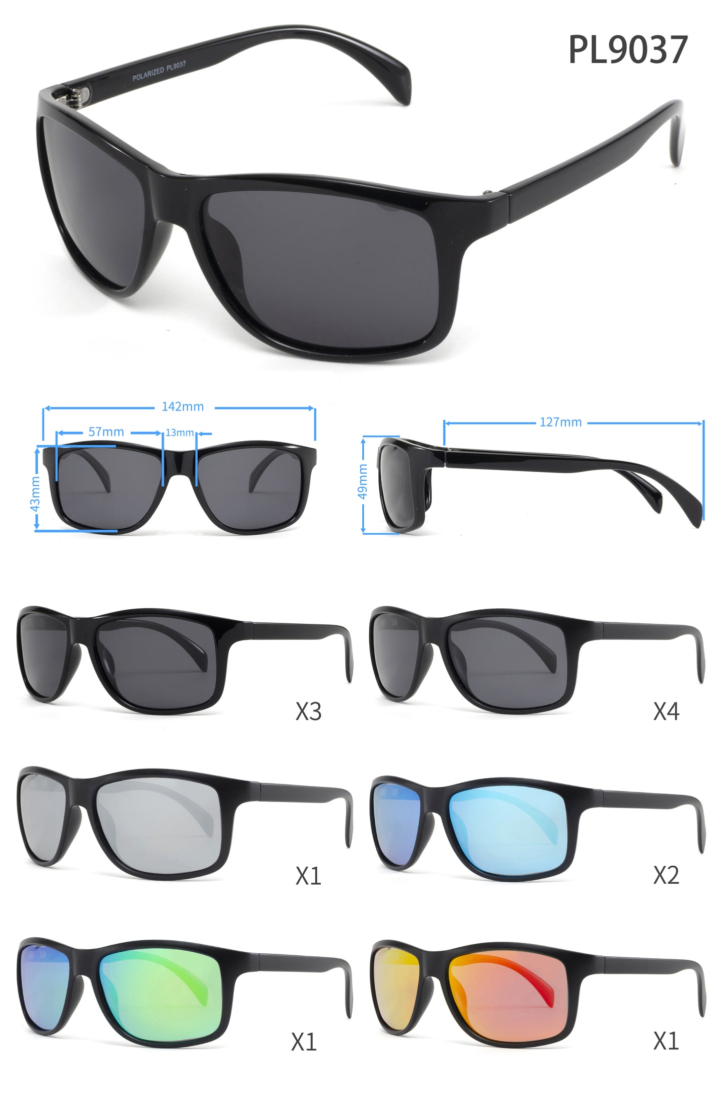 PL 9037 - Polarized Rectangular Plastic Sunglasses