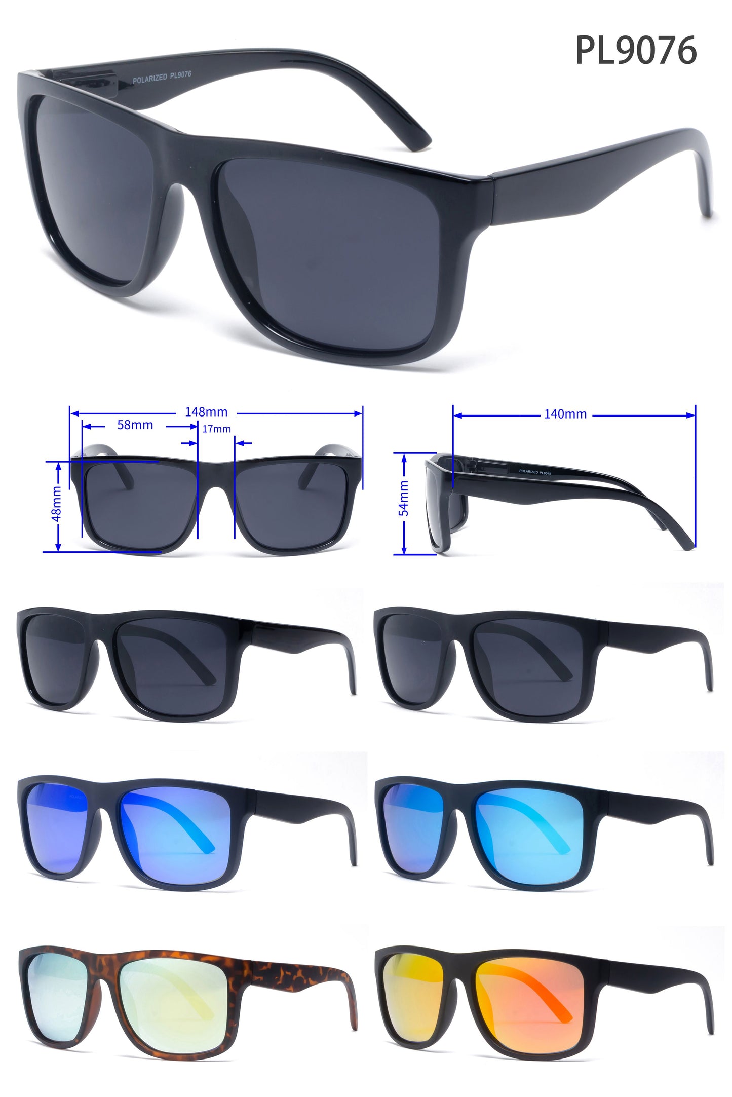 PL 9076 - Classic Sport with Color Mirror Lens Plastic Sunglasses