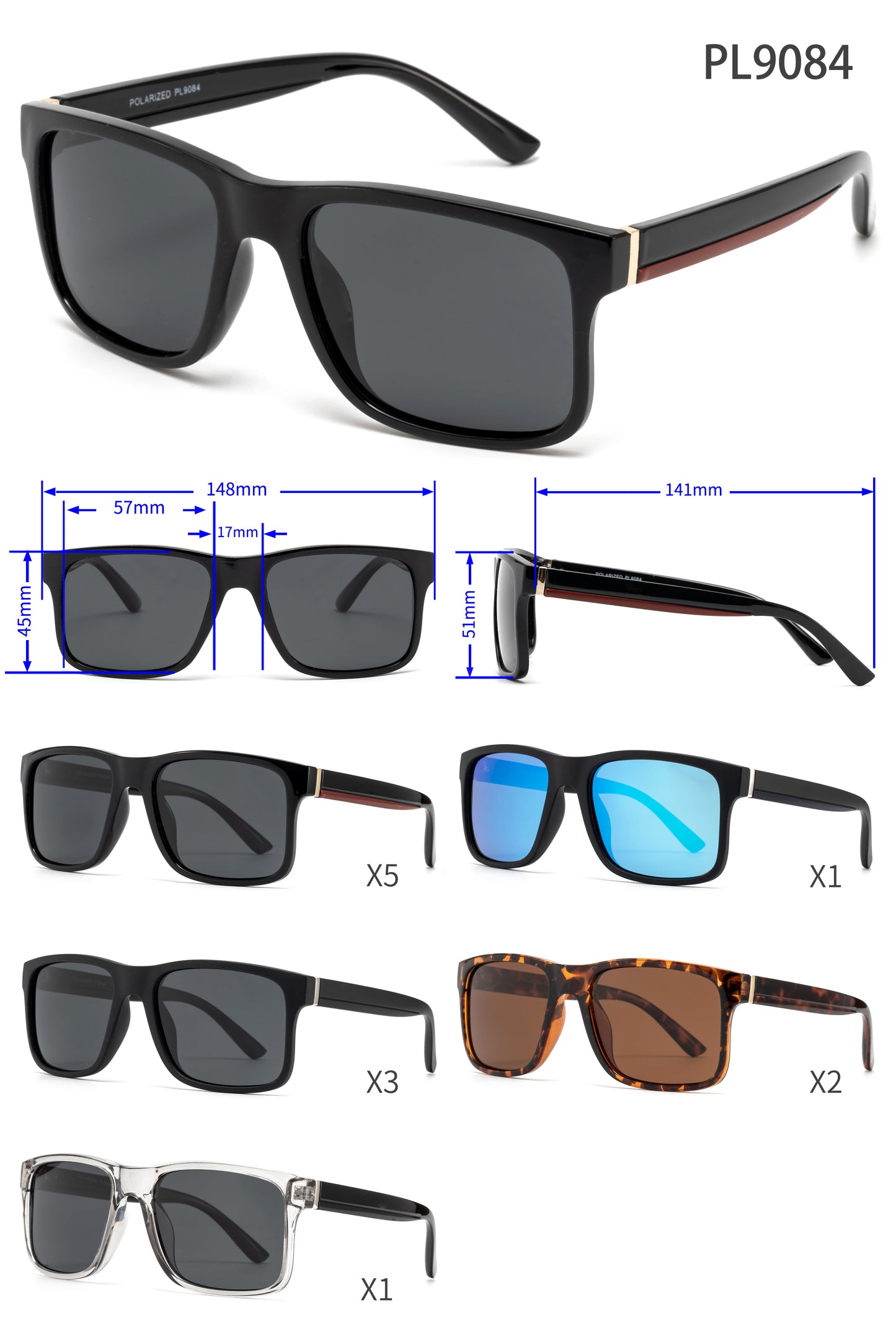 PL 9084 - Rectangular Men Plastic Polarized Sunglasses