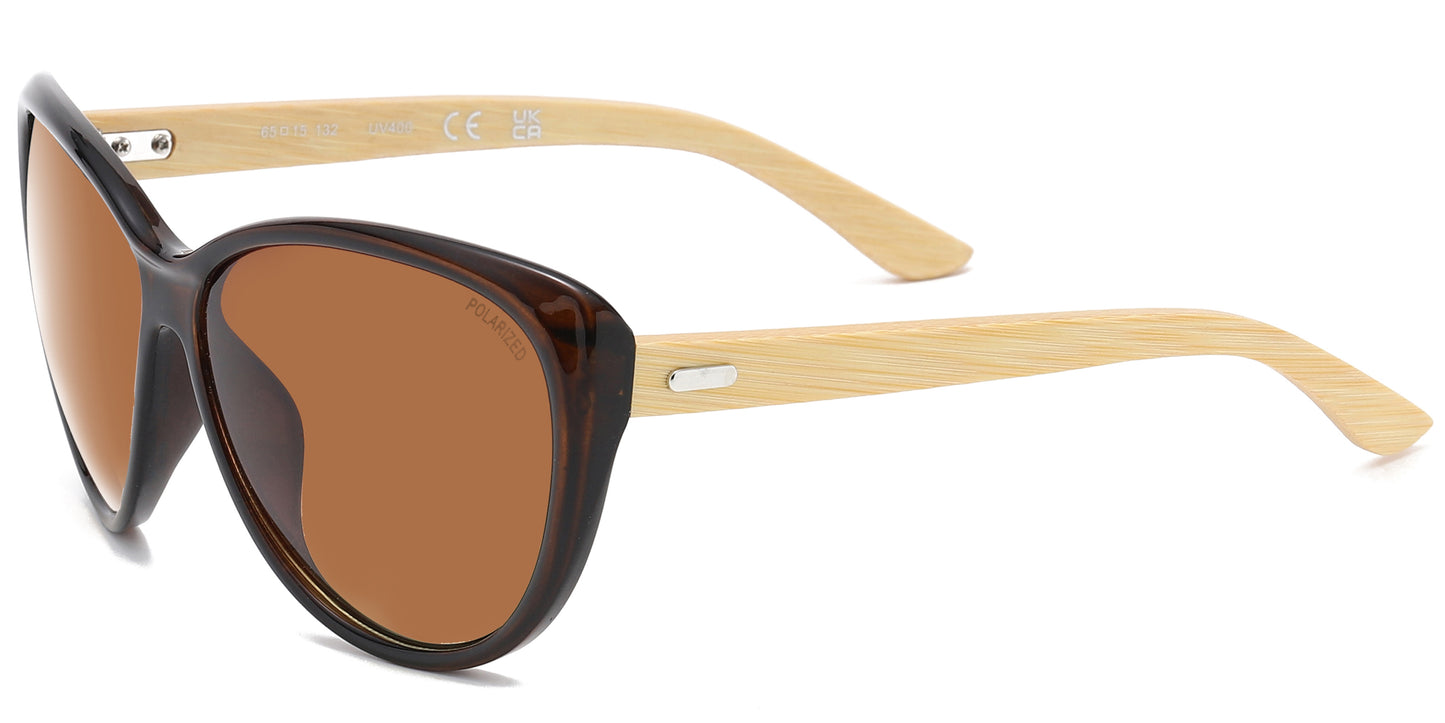 PL 8023 - Polarized Plastic Cat Eye Bamboo Sunglasses