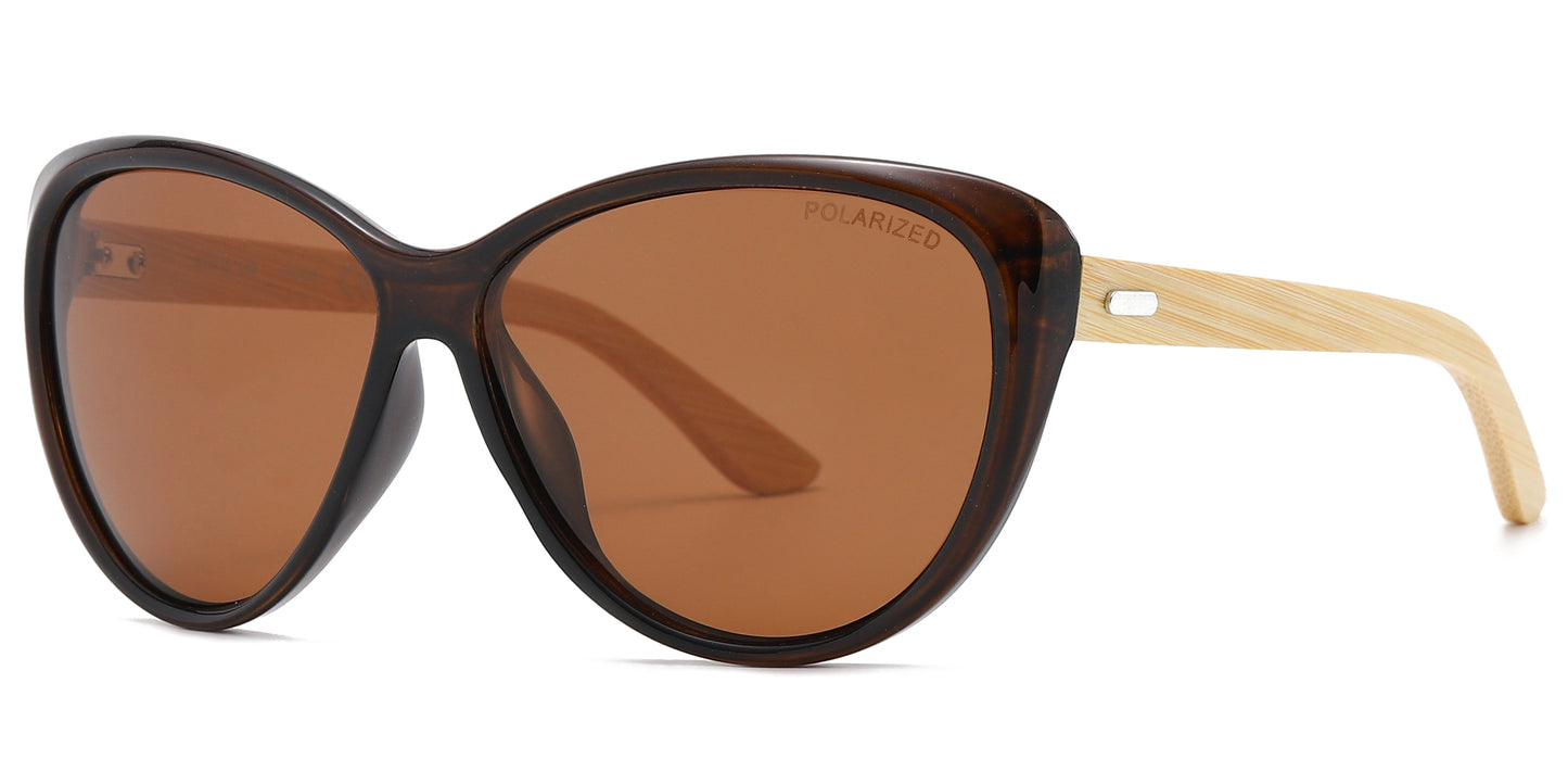 PL 8023 - Polarized Plastic Cat Eye Bamboo Sunglasses