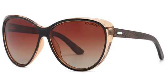 PL 8023 - Polarized Plastic Cat Eye Bamboo Sunglasses