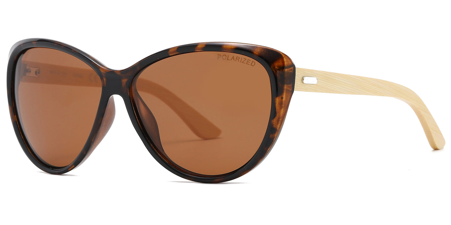 PL 8023 - Polarized Plastic Cat Eye Bamboo Sunglasses