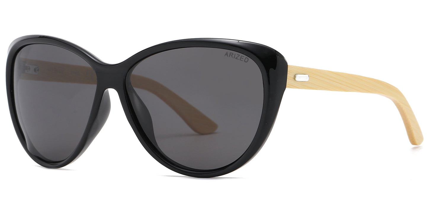 PL 8023 - Polarized Plastic Cat Eye Bamboo Sunglasses
