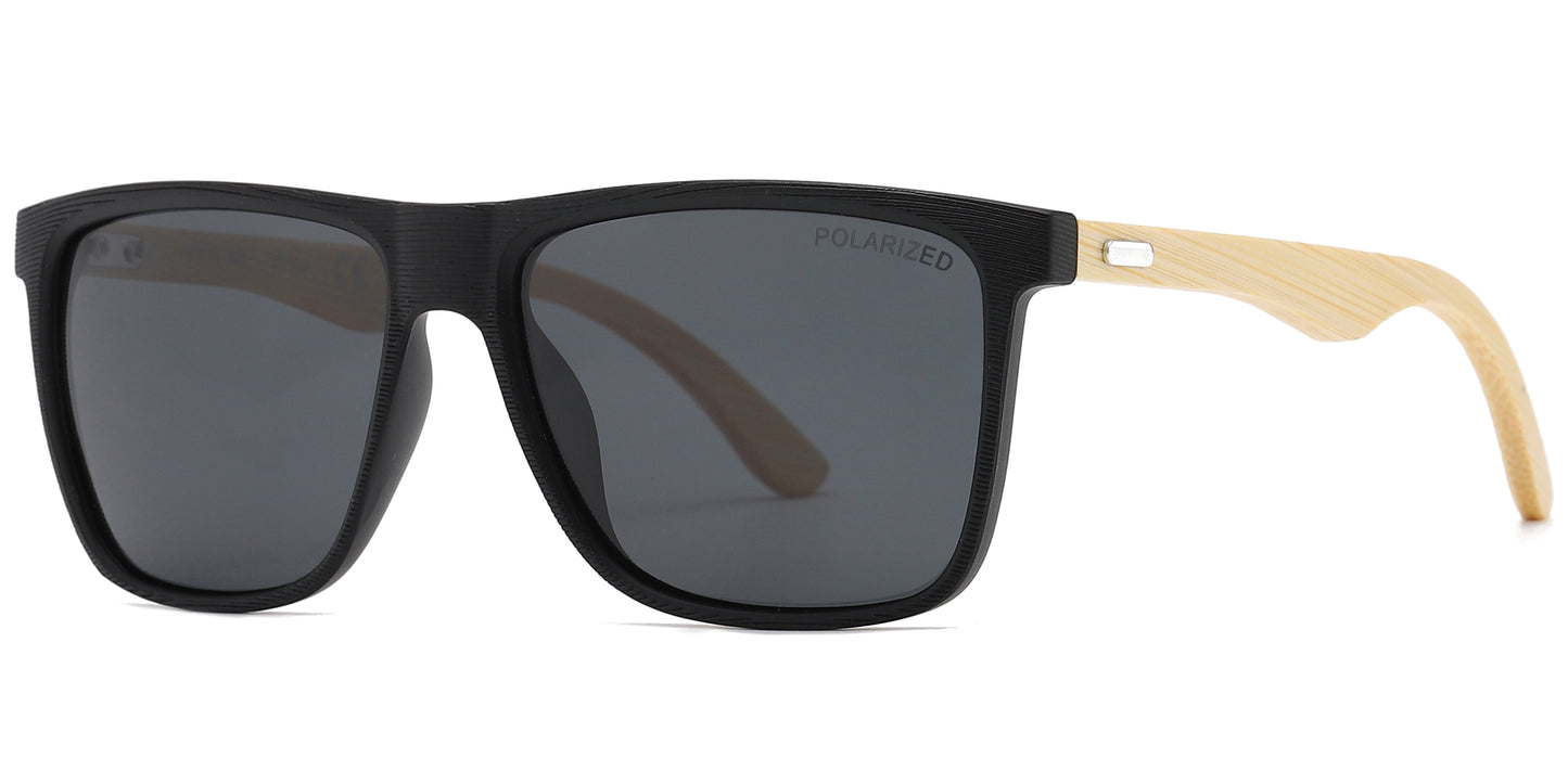 PL 8024 - Polarized Square Frame Bamboo Sunglasses