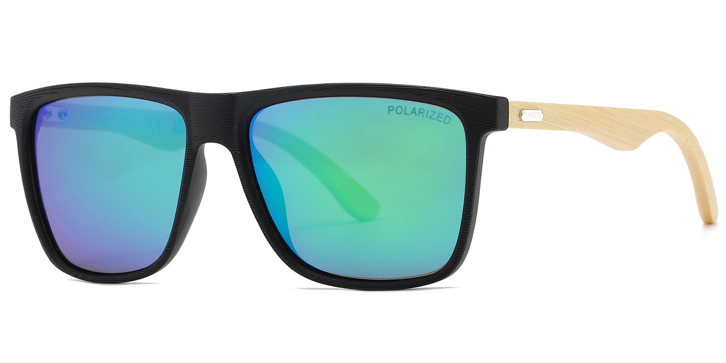 PL 8024 - Polarized Square Frame Bamboo Sunglasses