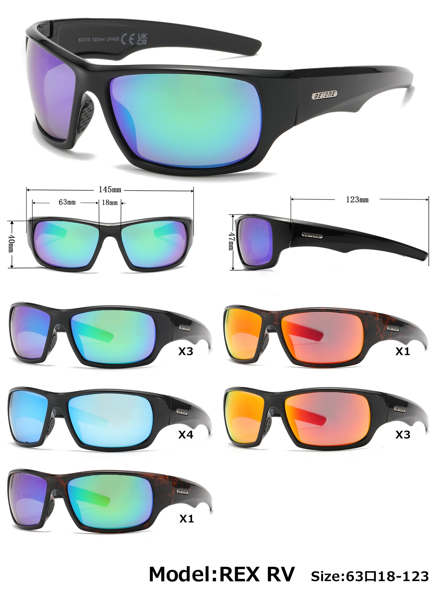 PL Rex RVC - Polarized Men Sport Wrap Around Color Mirror Lens Plastic Sunglasses
