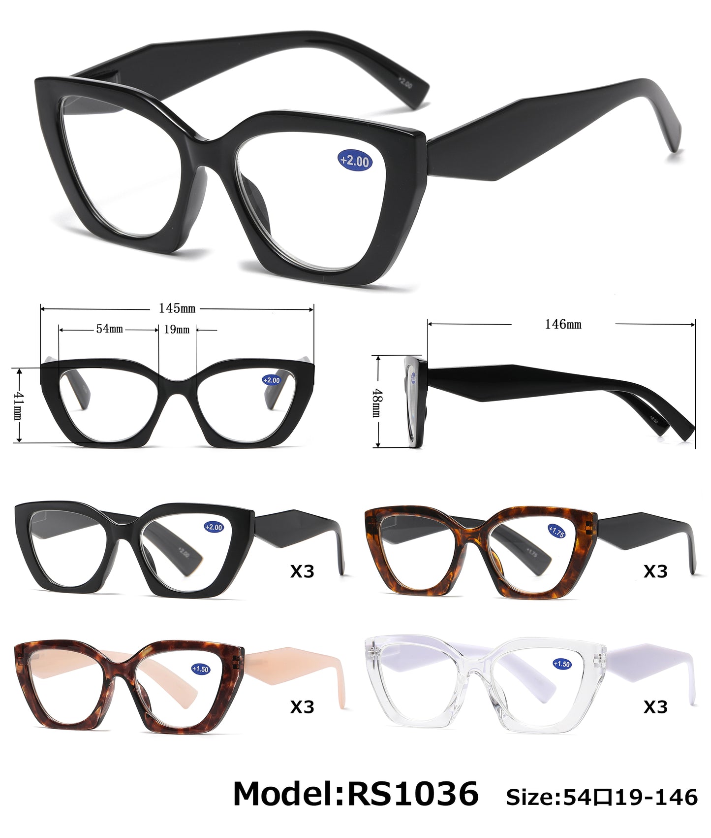 RS 1036 - Cat Eye Women Plastic Reading Glasses