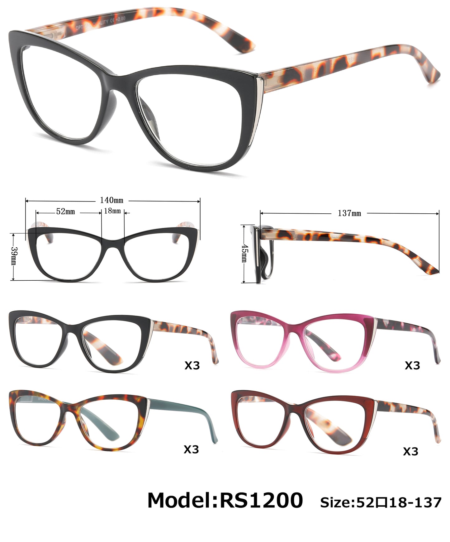 RS 1200 - Plastic Cat Eye Reading Glasses