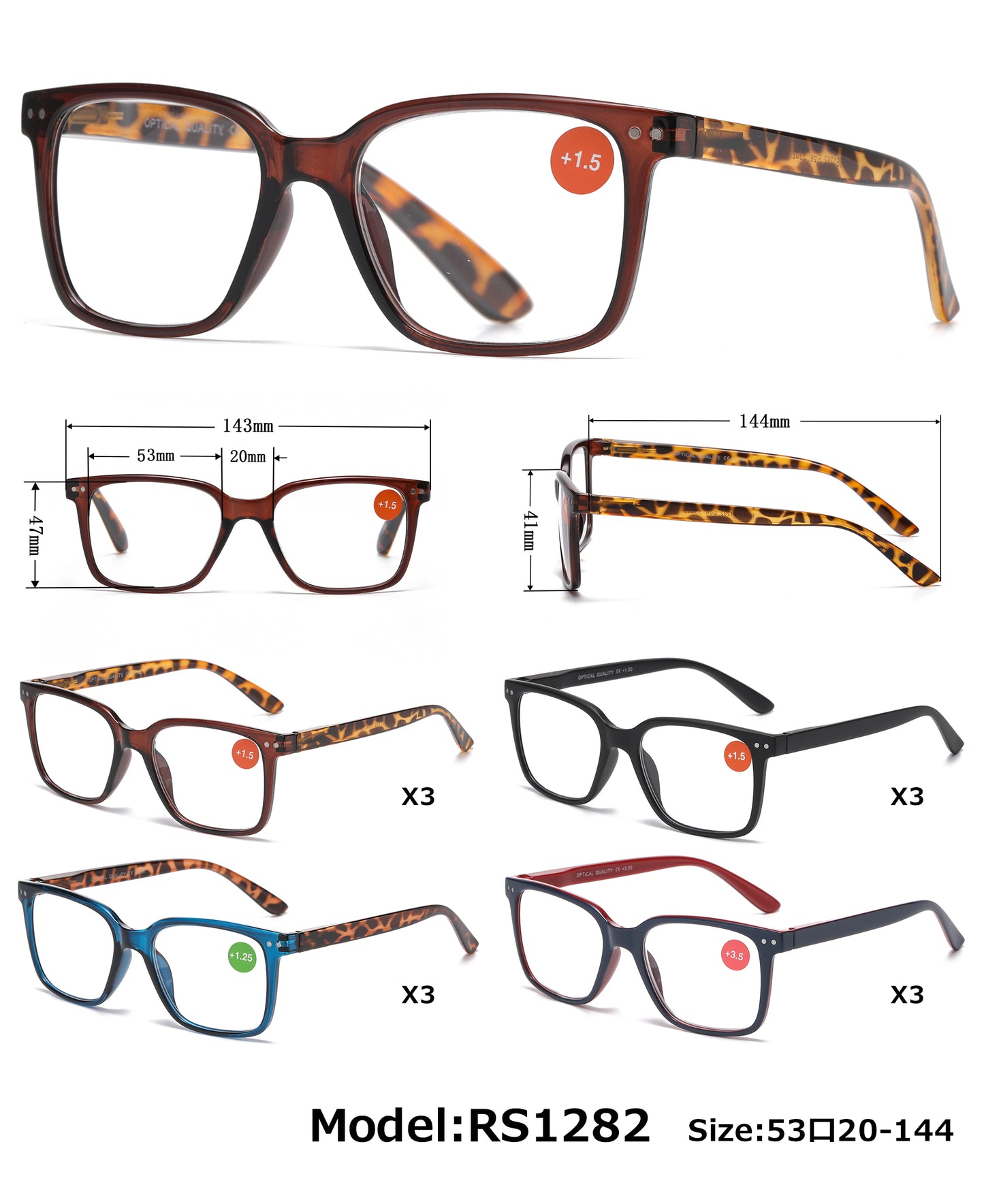 RS 1282 - Square Plastic Reading Glasses