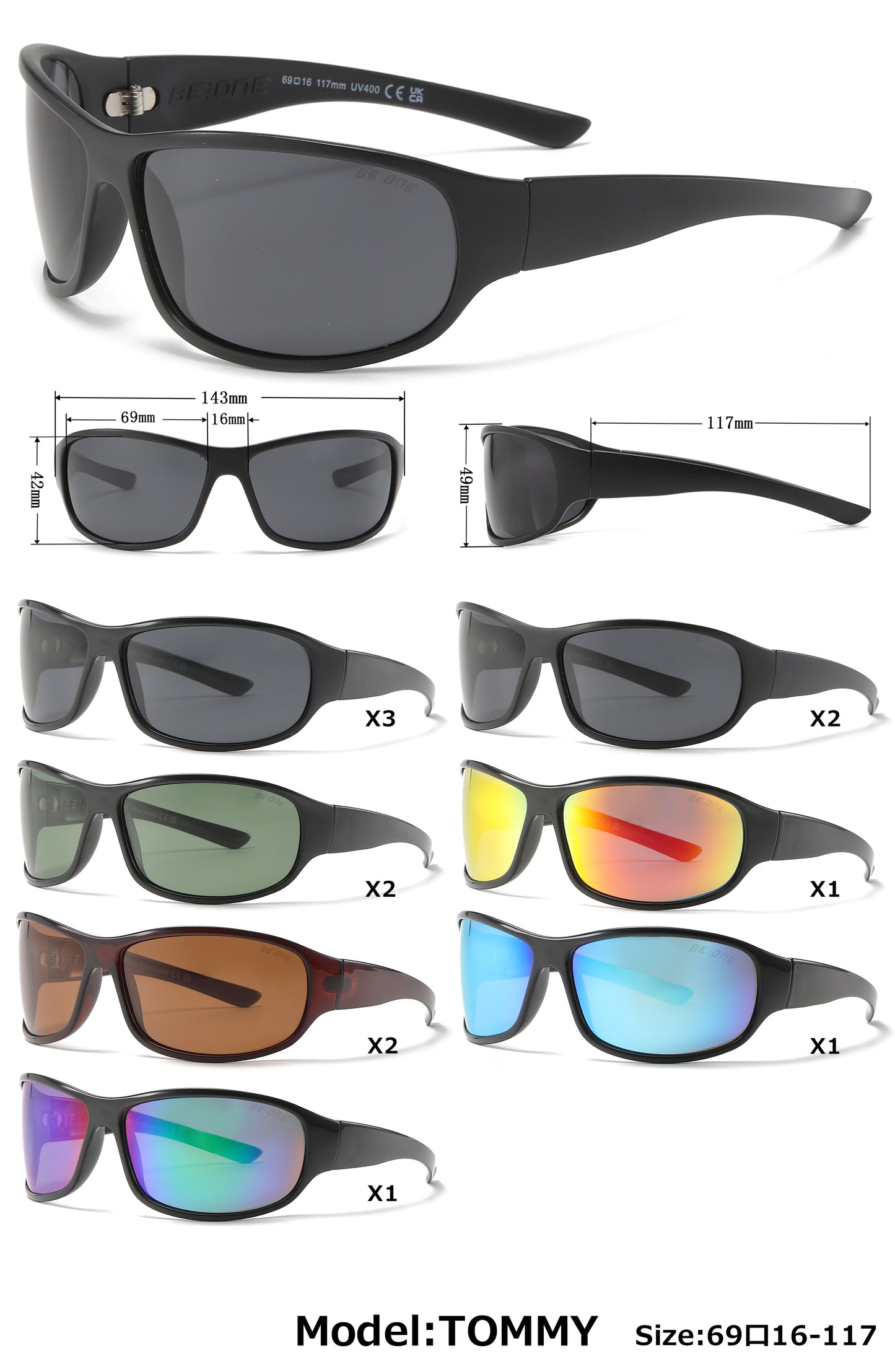PL Tommy - Polarized Men Sport Wrap Around Plastic Sunglasses