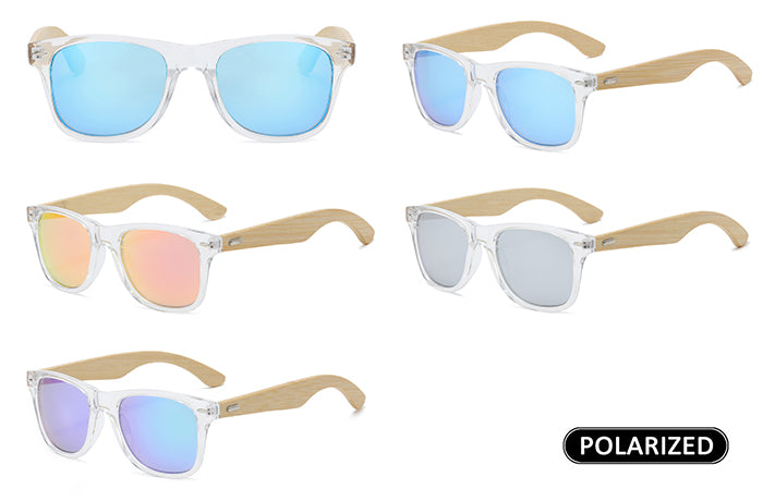 PL 7110 Clear RVC Bamboo - Polarized Bamboo Temple Sunglasses Color Mirror Polycarbonate Lens