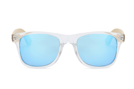 7110 Clear RVC Bamboo - Classic Bamboo Temple Sunglasses Color Mirror Polycarbonate Lens