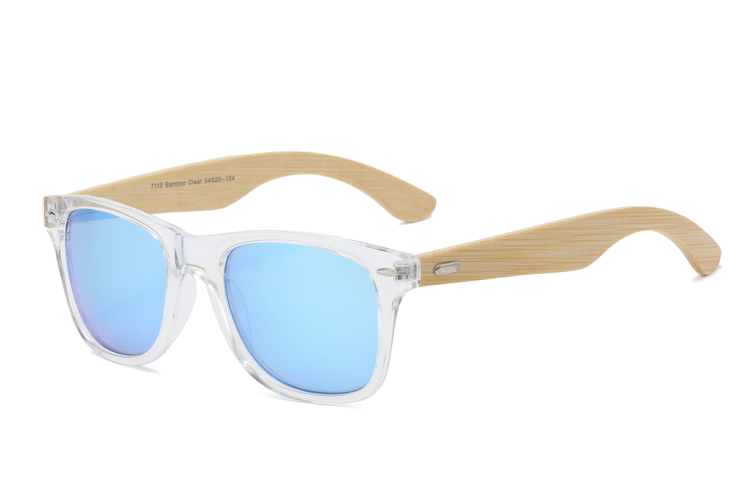 7110 Clear RVC Bamboo - Classic Bamboo Temple Sunglasses Color Mirror Polycarbonate Lens