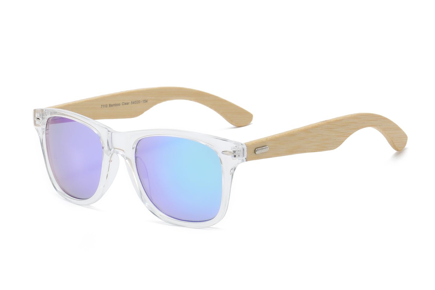 7110 Clear RVC Bamboo - Classic Bamboo Temple Sunglasses Color Mirror Polycarbonate Lens