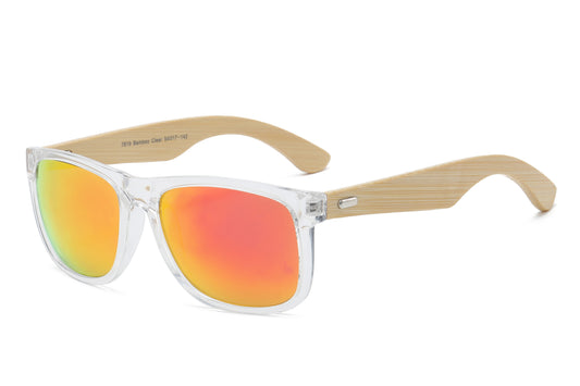 7619 Clear RVC Bamboo - Classic Bamboo Temple Sunglasses Color Mirror Polycarbonate Lens