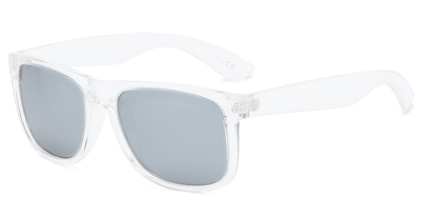 7619 Clear RVC Bamboo - Classic Bamboo Temple Sunglasses Color Mirror Polycarbonate Lens