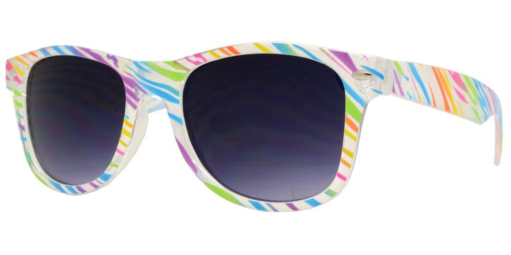 Wholesale - 4567-9 - Kids Classic Horn Rimmed Printed Colorful Stripes Sunglasses - Dynasol Eyewear