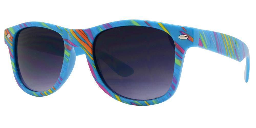 Wholesale - 4567-9 - Kids Classic Horn Rimmed Printed Colorful Stripes Sunglasses - Dynasol Eyewear