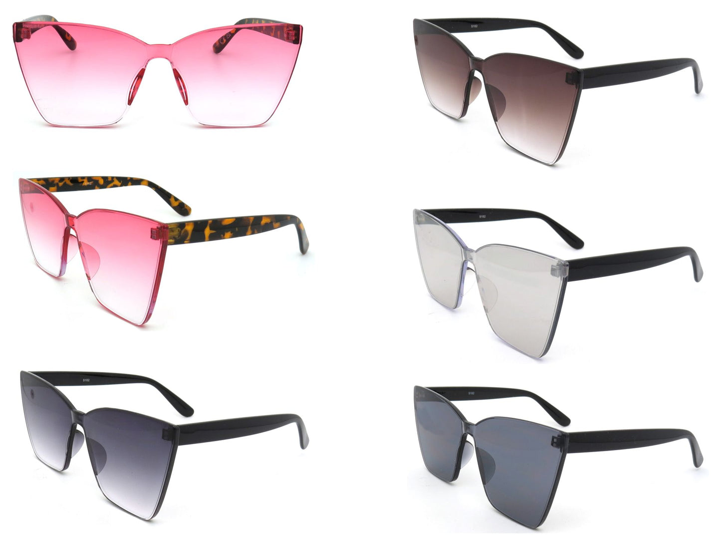 5182 - One Piece Cat Eye Lens Plastic Sunglasses