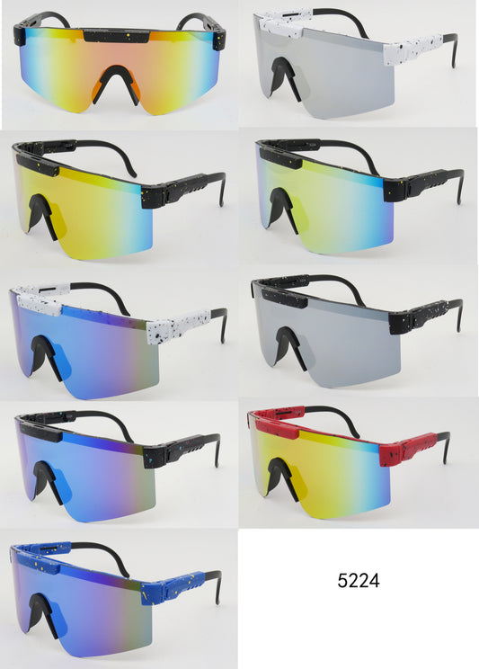 5224 - Plastic Flat Top One Piece Sports Rimless Sunglasses
