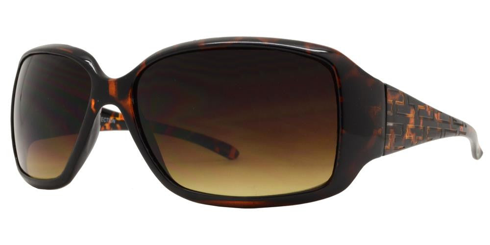 Wholesale - 6334 - Women's Rectangular Sunglasses with Fashion Detailed Temple - Dynasol Eyewear