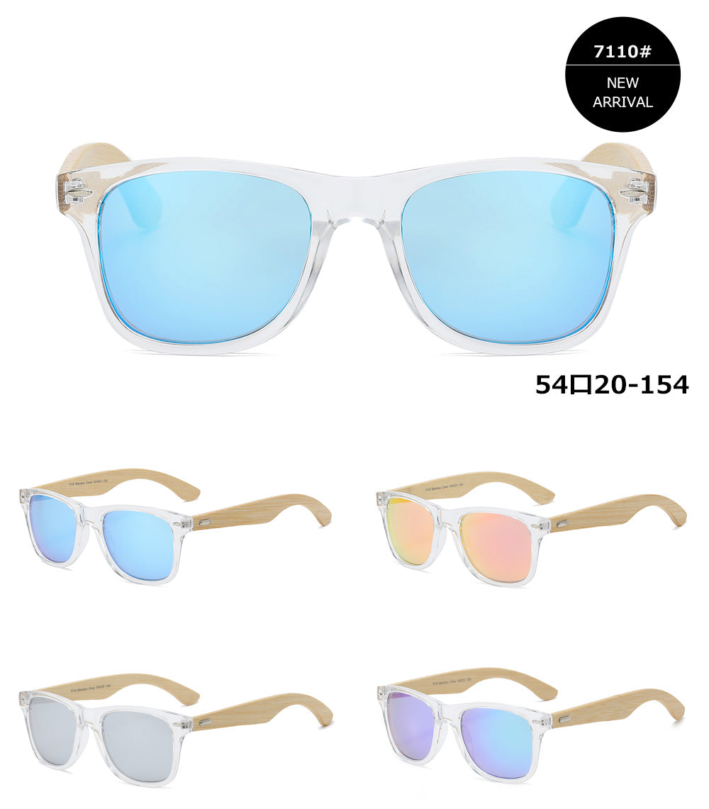 7110 Clear RVC Bamboo - Classic Bamboo Temple Sunglasses Color Mirror Polycarbonate Lens