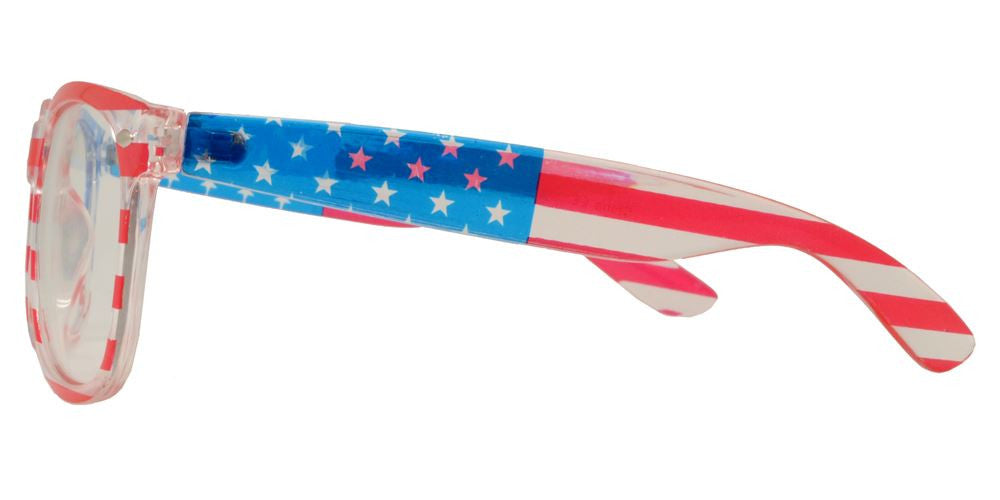 Wholesale - 7110 Flag Clear - Classic Horn Rimmed Clear USA Flag Clear Lens Plastic Sunglasses - Dynasol Eyewear