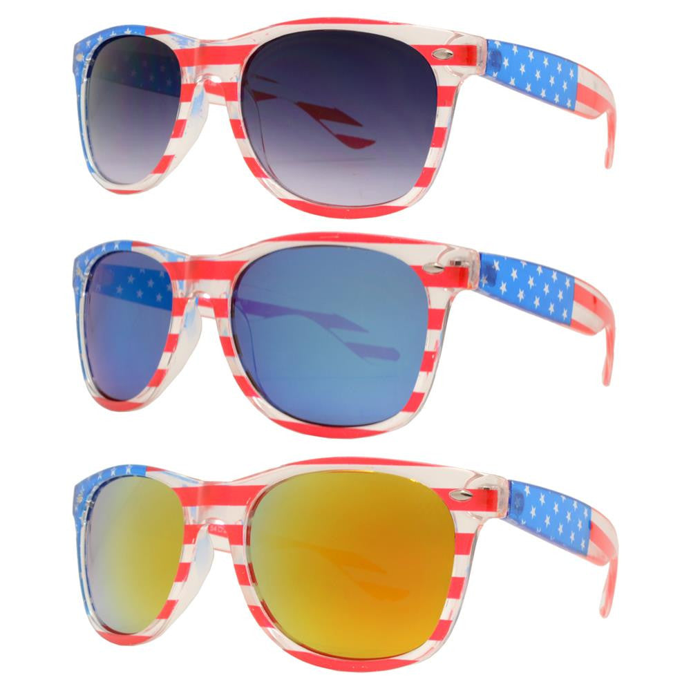 Wholesale - 7110 Flag - Classic Horn Rimmed Clear USA Flag Frame Plastic Sunglasses - Dynasol Eyewear