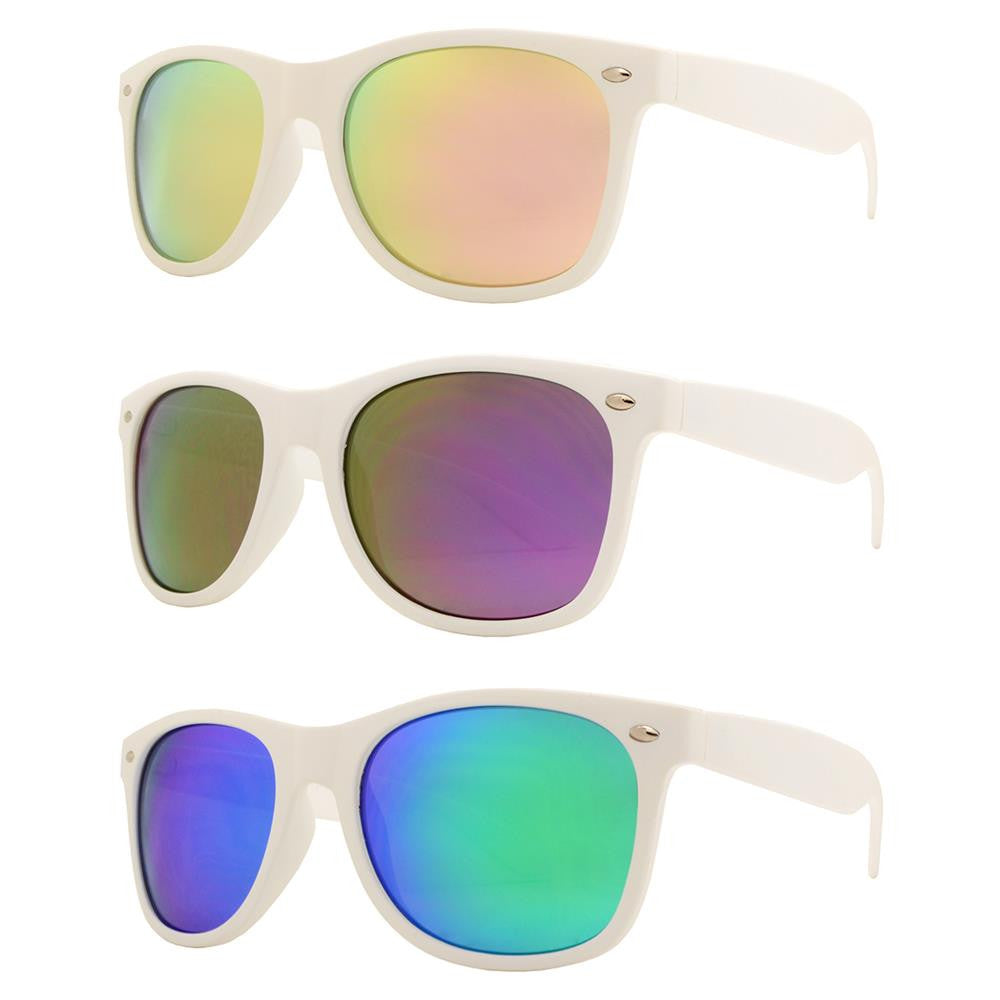 Wholesale - 7110 White Spectrum - Classic Horn Rimmed Color Mirror White Soft Rubber Finish Plastic Sunglasses - Dynasol Eyewear