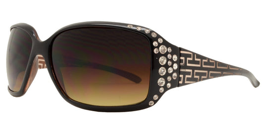Wholesale - 7420 - Rectangular Sunglasses with Rhinestones and Line Design Temple - Dynasol Eyewear