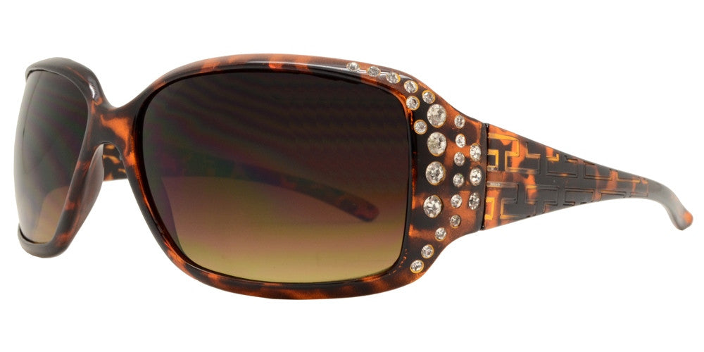 Wholesale - 7420 - Rectangular Sunglasses with Rhinestones and Line Design Temple - Dynasol Eyewear