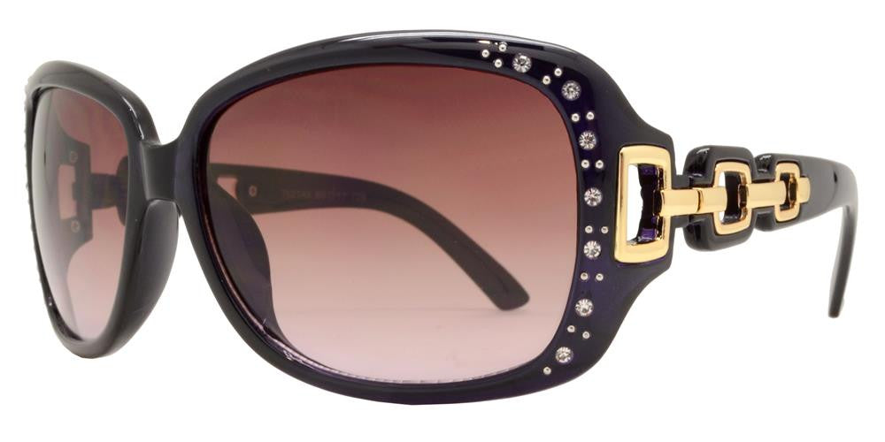 Wholesale - 7521 AX - Square Sunglasses with Rhinestones and Chain Detail Temple - Dynasol Eyewear