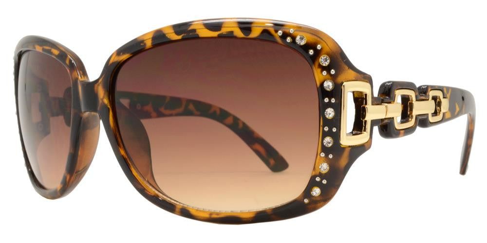 Wholesale - 7521 AX - Square Sunglasses with Rhinestones and Chain Detail Temple - Dynasol Eyewear