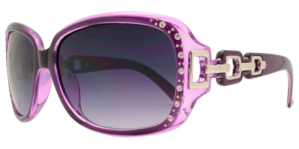 Wholesale - 7521 BX - Square Clear Color Frame Sunglasses with Rhinestone and Chain Detail Temple - Dynasol Eyewear