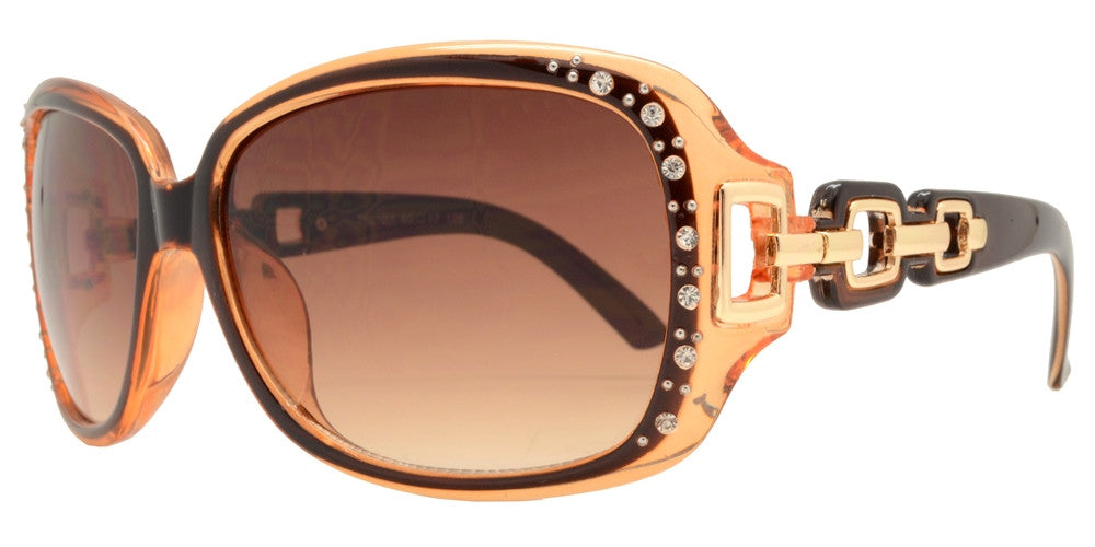 Wholesale - 7521 BX - Square Clear Color Frame Sunglasses with Rhinestone and Chain Detail Temple - Dynasol Eyewear