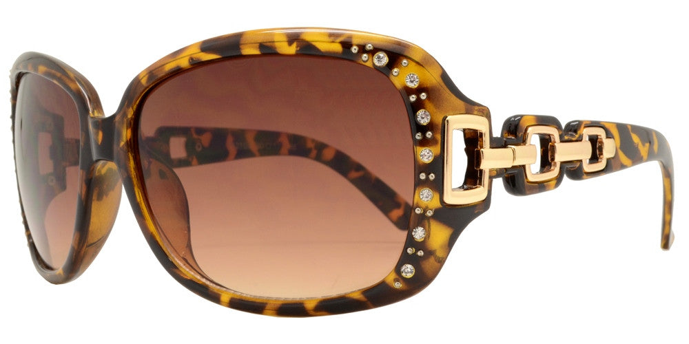 Wholesale - 7521 BX - Square Clear Color Frame Sunglasses with Rhinestone and Chain Detail Temple - Dynasol Eyewear