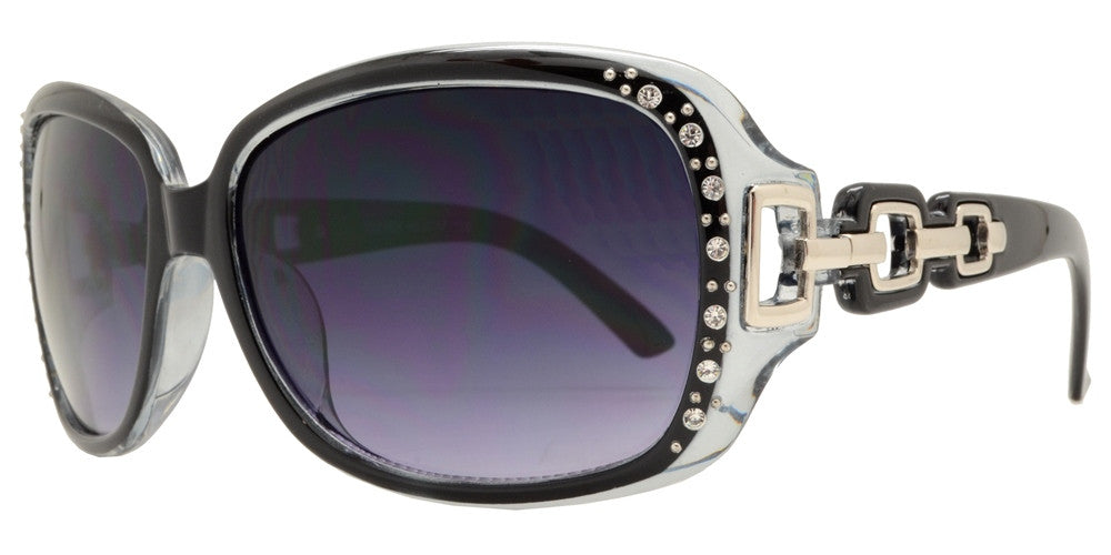 Wholesale - 7521 BX - Square Clear Color Frame Sunglasses with Rhinestone and Chain Detail Temple - Dynasol Eyewear