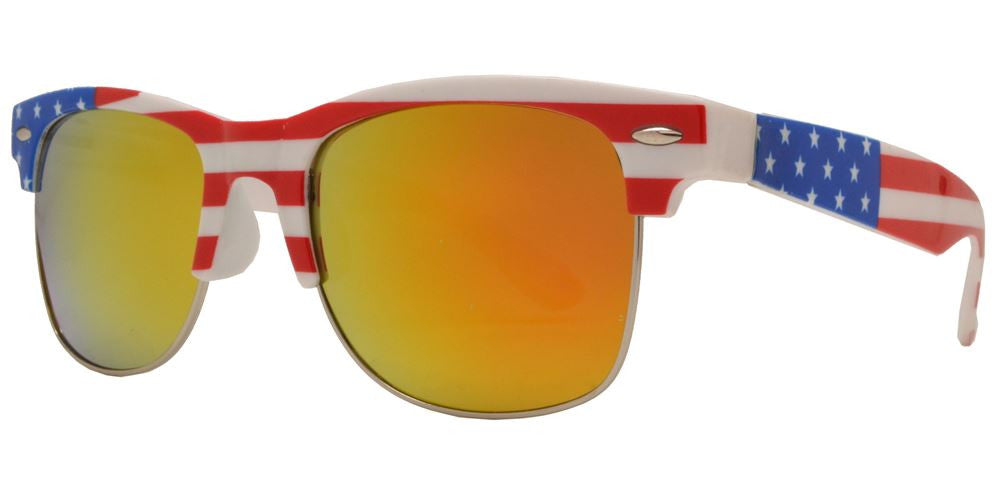 Wholesale - 7583 Flag - Retro Horn Rimmed with USA Flag Frame Plastic Sunglasses - Dynasol Eyewear