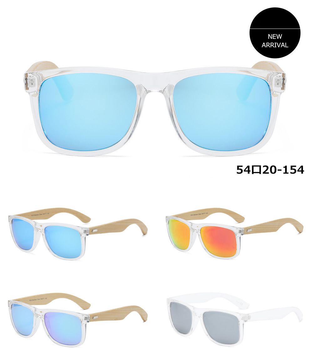 7619 Clear RVC Bamboo - Classic Bamboo Temple Sunglasses Color Mirror Polycarbonate Lens