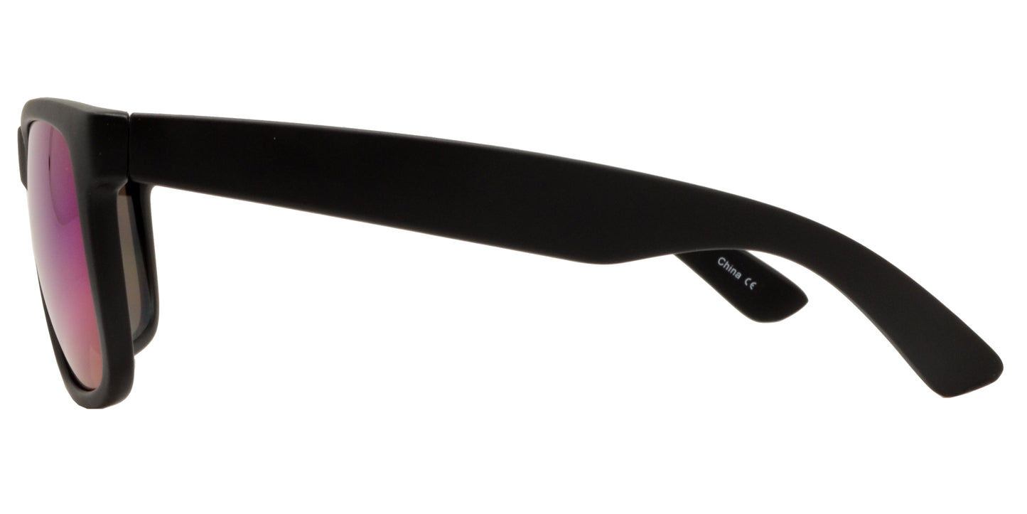 7619 Black Matte RV - Classic Sport Matt Black Plastic Sunglasses with Color Mirror Lens