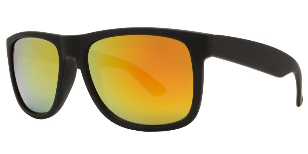 Wholesale - 7619 Black SFT RVC - Classic Soft Rubber Sports Black Sunglasses with Color Mirror Lens - Dynasol Eyewear